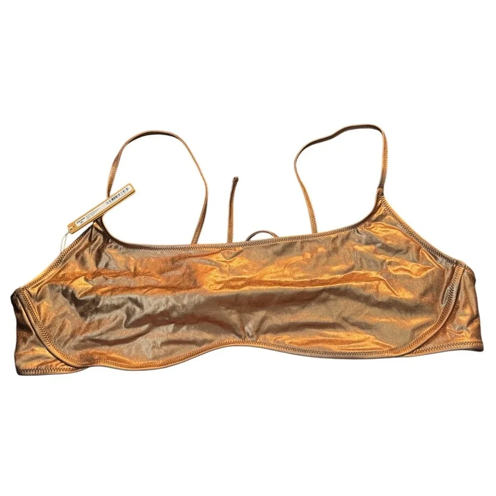 SKIMS Metallic‎ Swim Micro Scoop Bikini Top Penny Bronze Shiny 4X